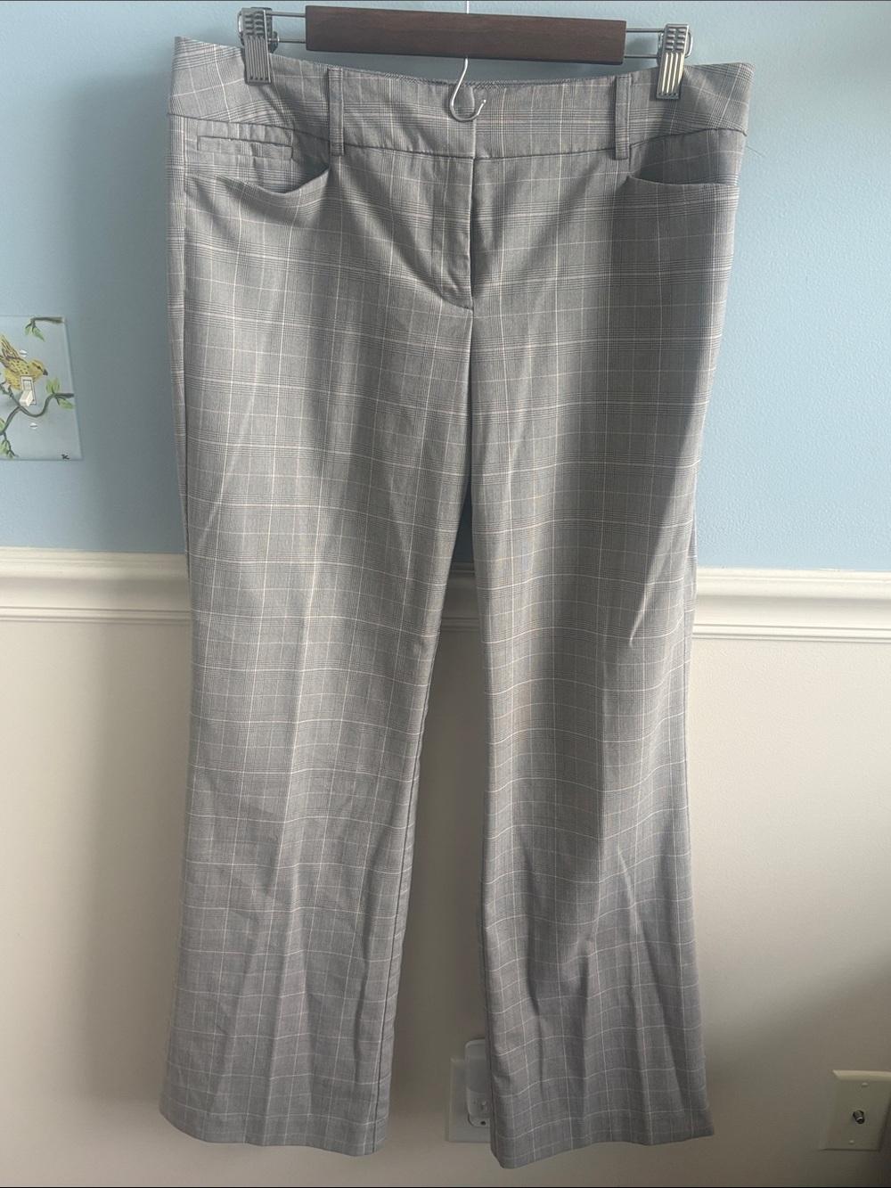 New York & Company Light Gray Windowpane Career Trousers